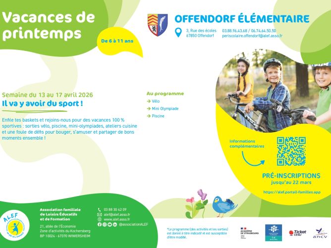Vacances de printemps - Périscolaire élémentaire